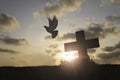 Silhouette Jesus christÃÂ deathÃÂ on cross crucifixion on calvary hill in sunset good friday risen in easter day concept for